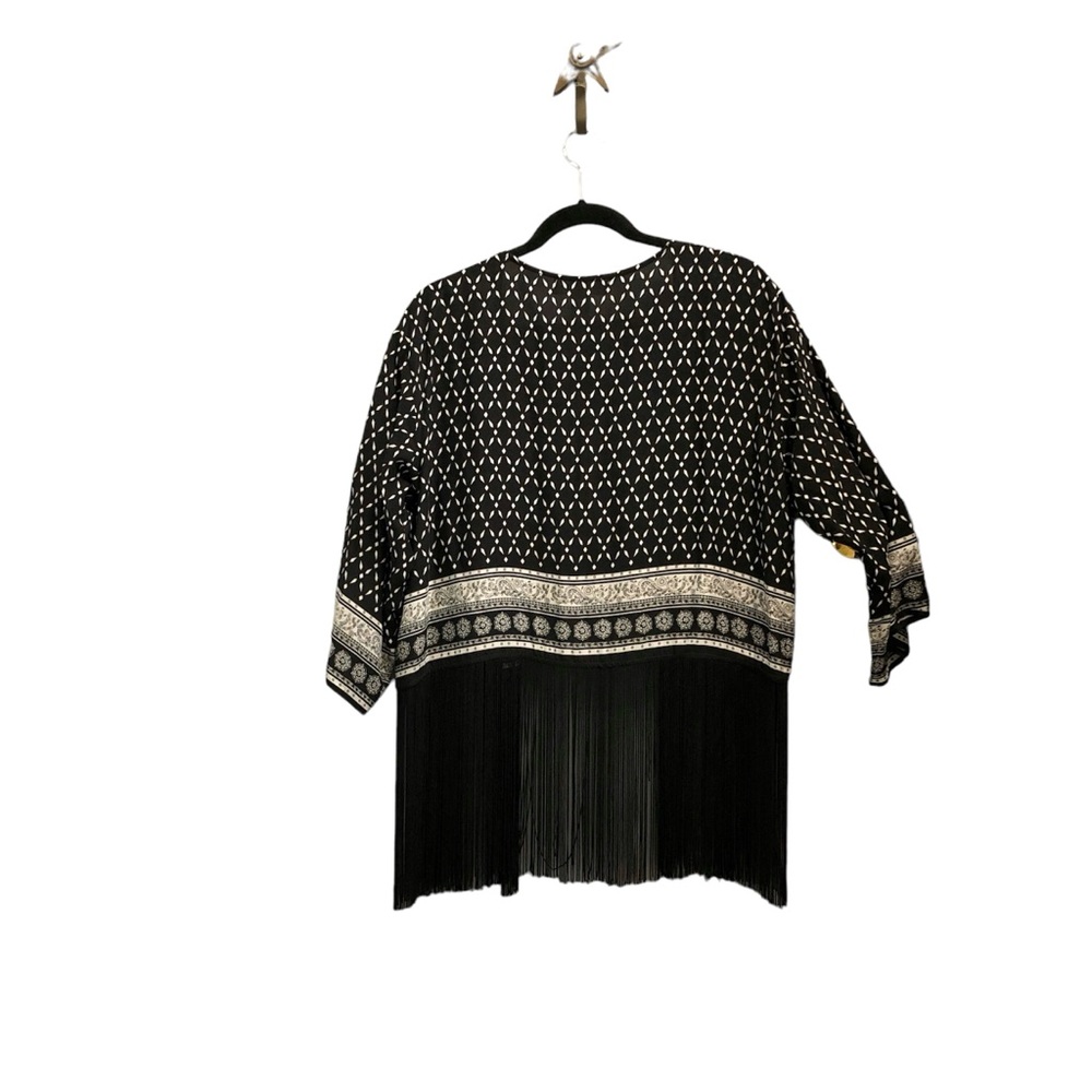 NWOT H&M Coachella Shortie Fringed Kimono, Sz M, Black/White - Picture 2 of 8